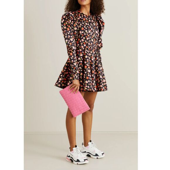 ROTATE Birger Christensen Pauline Floral Mini Dress 4 Black Pink Floral - Picture 2 of 16